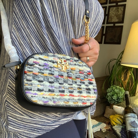 Authentic TORY BURCH Leather/Colorfull tweed top zip Crosby - Picture 10 of 16